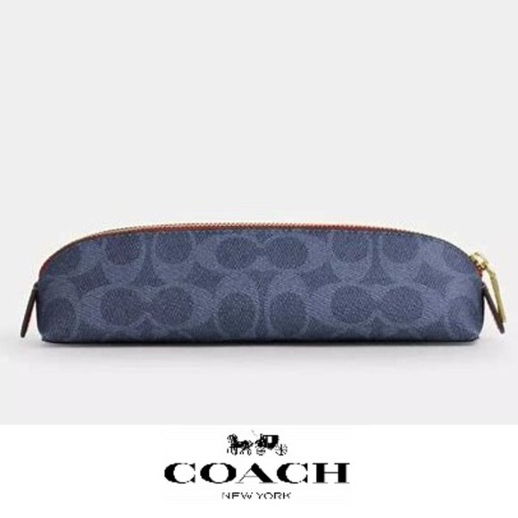 ❤️ Coach pencil case in signature canvas denim/red - Picture 1 of 7